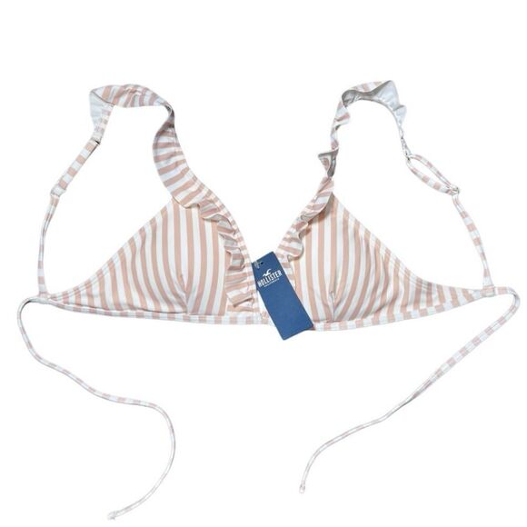 Hollister triangle push up bikini top peach stripes ruffle size small - Picture 2 of 13